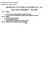 Đề kiểm tra 45 phút lần I học kỳ I năm học 2014  2015 môn Công nghệ khối 11 - Trường THCS và THPT Mỹ Đình